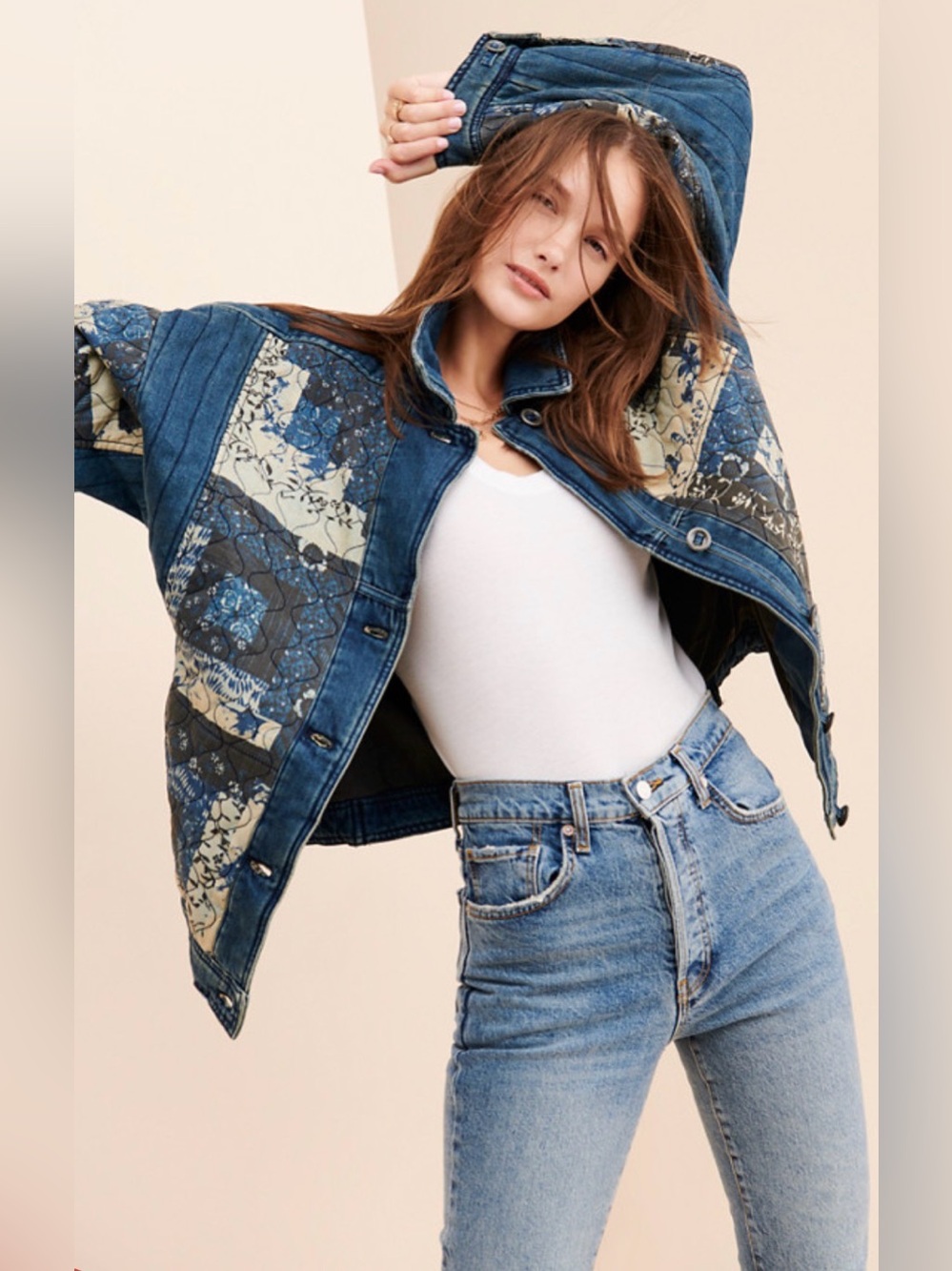 Free People Pieced Together Jacket Patchwork Quilted Soft Denim Lined